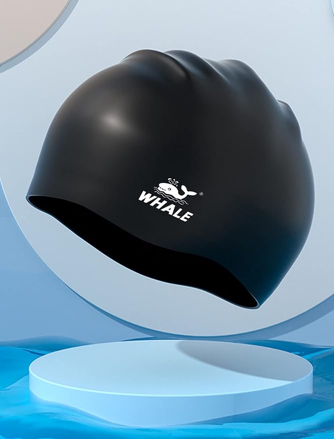WHALE Extra Large Swim Cap for Women Men, Durable Silicone Swimming Hat with Ear Protection, Unisex Adults Bath Swimming Caps for Long Thick Curly Hair & Dreadlocks Braids Weaves Afro Hair-StrideForce Fitness