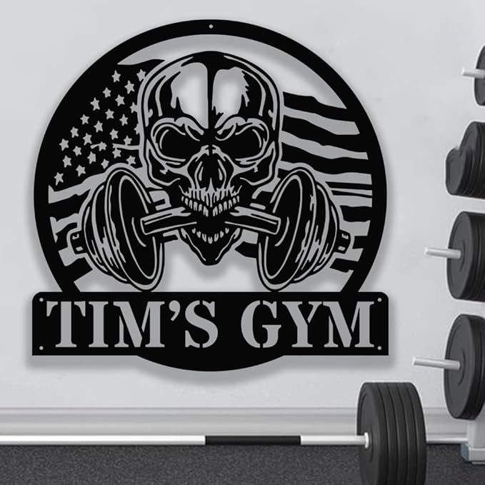 Gym Metal Sign Personalized Custom Name Fitness Decor for Home Workout Room, Powerlifting Garage Center Motivational Wall Art, Gift for Women, Men, Dad, Papa, Grandpa, Mother, Sister, Girls-StrideForce Fitness