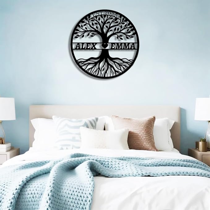 Personalized Tree of Life Metal Name Sign | Custom Metal Signs | Family Wall Art | Wedding Gift & Anniversary | Indoor Decor Gift for Women, Men, Wife, Parents, Couple-StrideForce Fitness