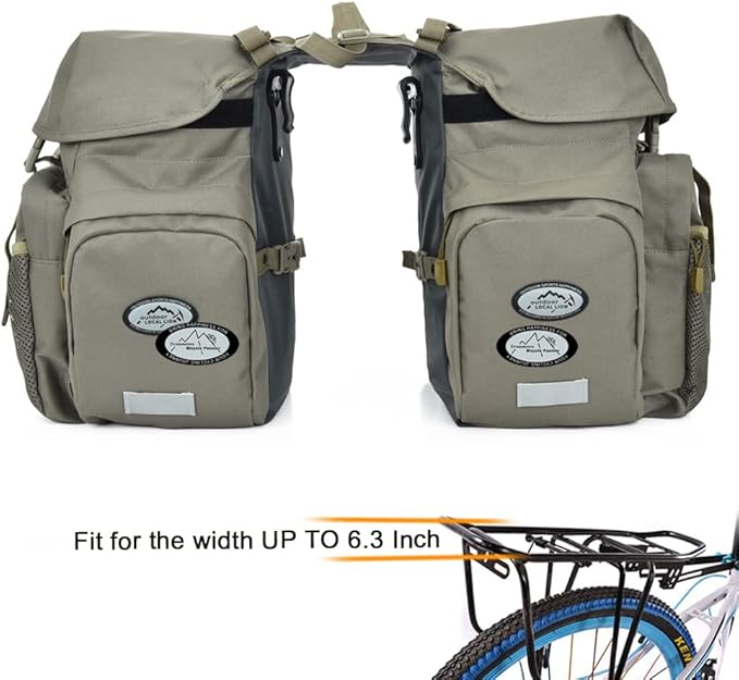 Dreamoon 50L Bike Panniers, Waterproof Bicycle Commuting Bag Saddle Bags with Rain Cover, Bike Rear Seat Bag Carrier with Reflective Trim, Cycling Organizer for Width Less Than 6.3 inches Rack (Gray)-StrideForce Fitness