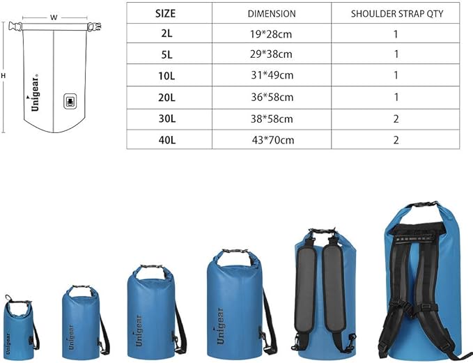 Unigear Dry Bag Waterproof, 2L/5L/10L/20L/30L/40L Floating and Lightweight Bags for Kayaking, Boating, Fishing, Swimming and Camping with Waterproof Phone Case-StrideForce Fitness