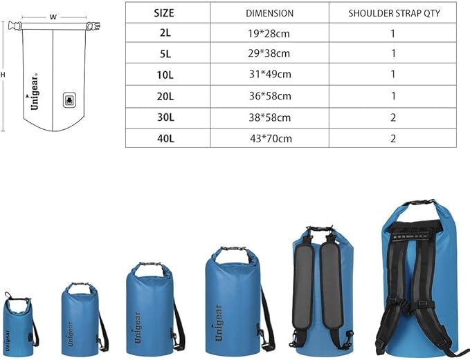 Unigear Dry Bag Waterproof, 2L/5L/10L/20L/30L/40L Floating and Lightweight Bags for Kayaking, Boating, Fishing, Swimming and Camping with Waterproof Phone Case-StrideForce Fitness