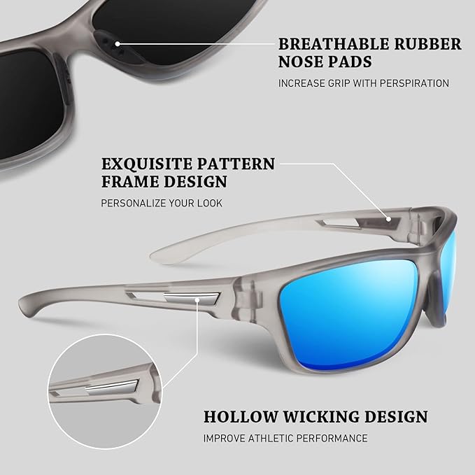 Polarized Sports Sunglasses for Men Women,Fishing Driving Rectangular Goggles UV400 Protection-StrideForce Fitness