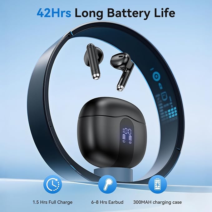 Wireless Earbuds, 2025 Bluetooth 5.4 Bass Stereo Headphones with 4 ENC Mic, 50H Playback Ear Buds with Charging Case LED Display,Sport Earphones IPX7 Waterproof for Phone, Android, Pad, Black-StrideForce Fitness