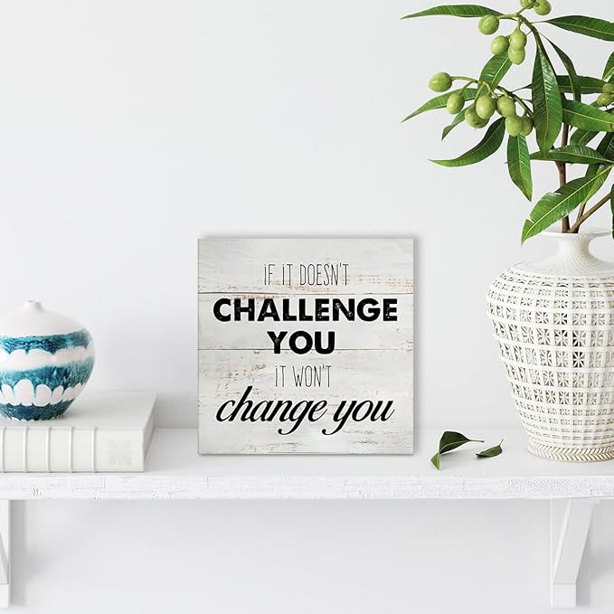 Rustic Uplifting Fitness Wood Box Sign Motivational Workout Wooden Box Sign Farmhouse Home Home Gym Desk Shelf Decor Gym Buddy Gift (5 X 5 Inch)-StrideForce Fitness