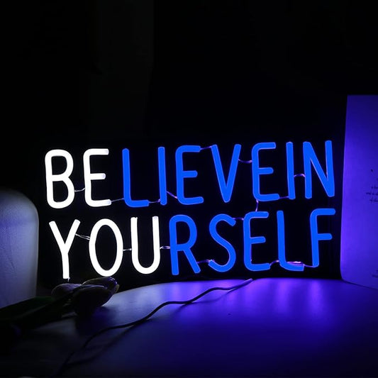 Believe in Yourself Neon Sign USB Powered for Room Decor, LED Neon Light Sign Dimmable for Kids Bedroom Office Bar classroom Wall Art Birthday Gift 16 * 7.5 Inches Blue-StrideForce Fitness
