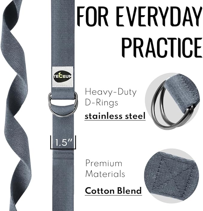 TECEUM Yoga Strap & Mat Strap – 2 IN 1 – Cotton – 6 ft 8 ft 10 ft (30+ colors) – Adjustable Non-Slip Belt for Yoga, Pilates, Stretching, Physical Therapy, Fitness & Home Workout – For Carrying Mats-StrideForce Fitness