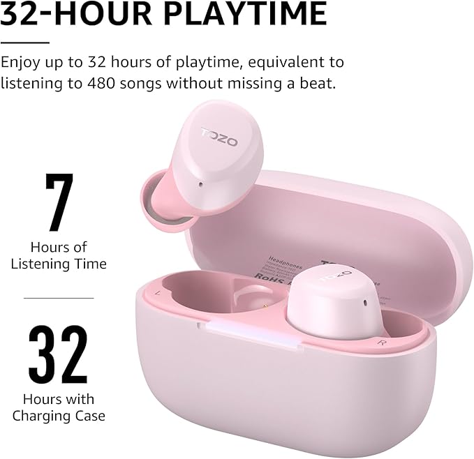 TOZO A1 Wireless Earbuds Bluetooth 5.3 Light Weight in Ear IPX5 Waterproof Headphones 2 Mic for AI Calls, Immersive Premium Sound Bass Headset with Charging Case, 32 Presets EQ Customization via App-StrideForce Fitness