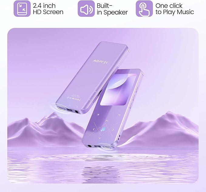 32GB MP3 Player with Bluetooth 5.3, AGPTEK A09X 2.4" Screen Portable Music Player with Speaker Lossless Sound with FM Radio, Voice Recorder, Supports up to 128GB, Purple-StrideForce Fitness