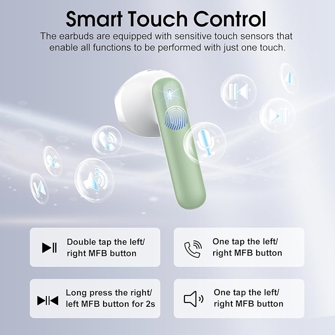 Wireless Earbuds, Bluetooth 5.4 Headphones with 3D Bass Stereo, 40H Ultralight in-Ear Buds, Bluetooth Earbuds with 4 ENC Noise Cancelling Mic, USB-C, IP7 Waterproof Earphones for Android iOS, Green-StrideForce Fitness