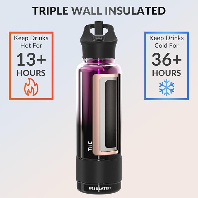 Coldest Insulated Water Bottle with Straw Lid - Stainless Steel Metal Insulated Bottle for Men & Women (Violet Nova, 40 oz)-StrideForce Fitness