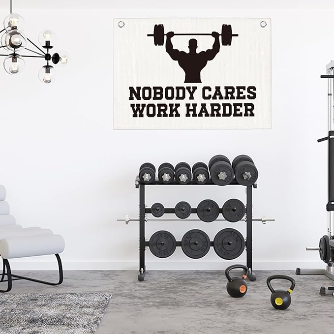 Nobody Cares Work Harder Gym Motivational Wall Art Banner Dorm Posters Gifts for Guys Men Women Gym Flag Decor for Home Gym Bedroom Workout Room 30x20 Inchs-StrideForce Fitness