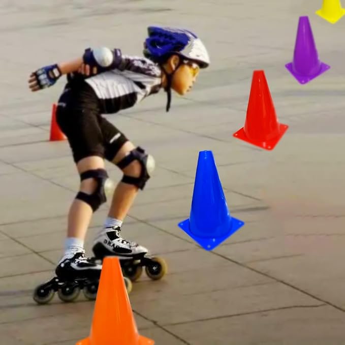 24 Pcs 7 Inch Plastic Traffic Cones, Basketball Football Drills, Skating, Sport Training Agility Markers, Indoor Outdoor Games, Multicolor-StrideForce Fitness