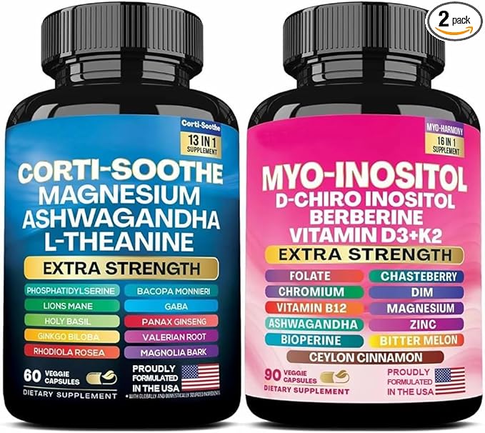 ALongDeng Soothe-Smooth Bundle,Soothe & Smooth Bundle Multivitamin Combo, Cortisol Support Myo-Inositol Multivitamin Combo with Magnesium Glycinate, Ashwagandha, L-Theanine & Herbal Blend - D-StrideForce Fitness