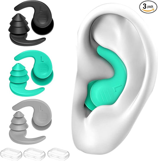 Swimming Ear Plugs for Adults,3 Pairs Waterproof Reusable Silicone Swim Earplugs for Swimming Surfing Snorkeling Showering and Water Pool,Beach,Ocean (Adults & Teens 14+)-StrideForce Fitness