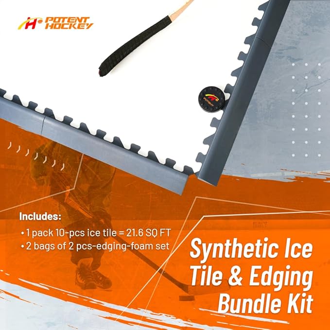 Ice Hockey Home Training Kit: 10 Pcs Synthetic Ice Tiles + 4 Puck Stopper edgings + 4 Rebounder Foams – Skating, Stickhandling, Passing & Shooting Drills-StrideForce Fitness