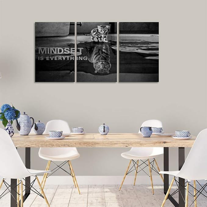 Yetaryy Inspirational Canvas Wall Art Large 3 Pieces Motivational Wall Art Picture Mindset is Everything Wooden Framed Artwork Entrepreneur Quotes Inspiration Wall Decor Painting Picture Wall Ar Hang,-StrideForce Fitness