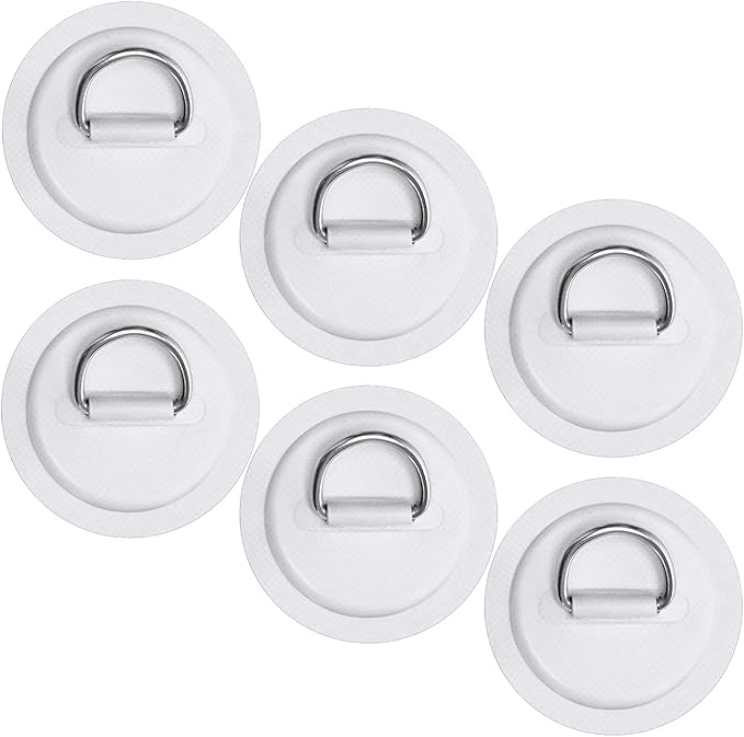 TOBWOLF 6 Pack Stainless Steel D-Ring Patch for Inflatable Boat Kayak Dinghy SUP, D-Ring PVC Patch Stand-Up Paddleboard Canoe Rafting Accessories, NO Glue Included-StrideForce Fitness