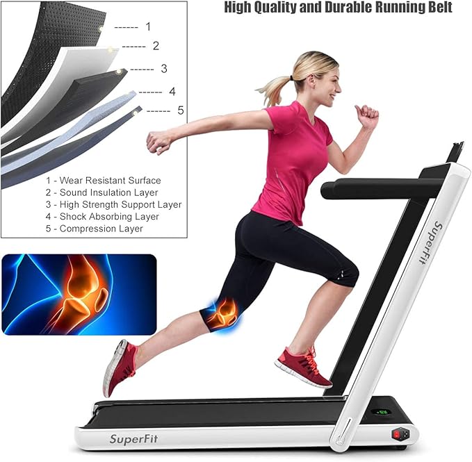 GYMAX Walking Pad, 2.25HP Foldable Treadmill with Smart App & Remote Control, Bluetooth LED Monitor, Small Spaces Compact Running Machine, Folding Portable Under Desk Treadmill for Home Office-StrideForce Fitness