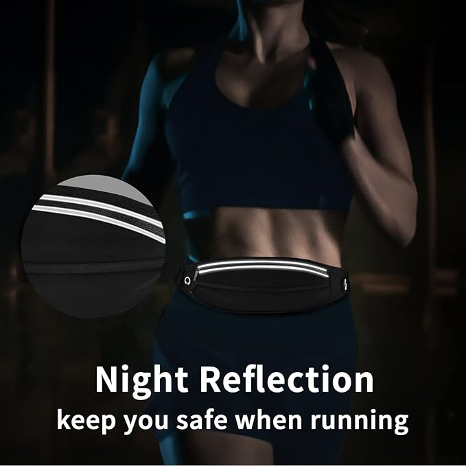 Running Belt Fanny Pack, Running Waist Pack for Women & Men USA Patented Hands-Free Reflective Runner Pouch Belt Fitness Workout Bag No-Bounce Adjustable Sport Travel Fanny Pack Cell (Black)-StrideForce Fitness