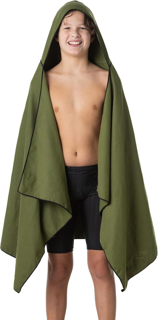 Flow Hydro Sport Towel - Microfiber Quick Dry Swimming Towels for Swim, Pool, Triathlon, and Other Water Sports in Medium, Large, Extra Large, and Hooded Sizes (Army Green, Large w/Hood)-StrideForce Fitness