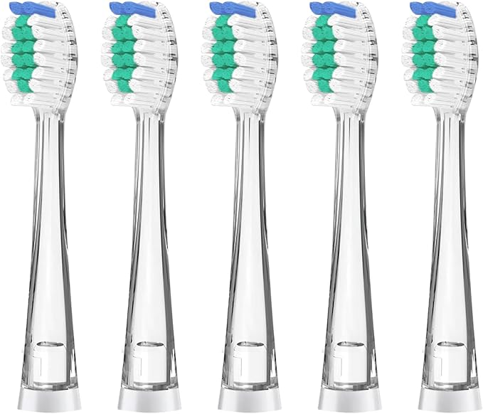 Teeteck 5 Pack Kids Toothbrush Replacement Heads Compatible with SEAGO SG513/SG977/SGEK6, DadaTech DT-K6/DT-BB1/DT-977, Brush-Baby WildOnes (Ages 3years+/Green)