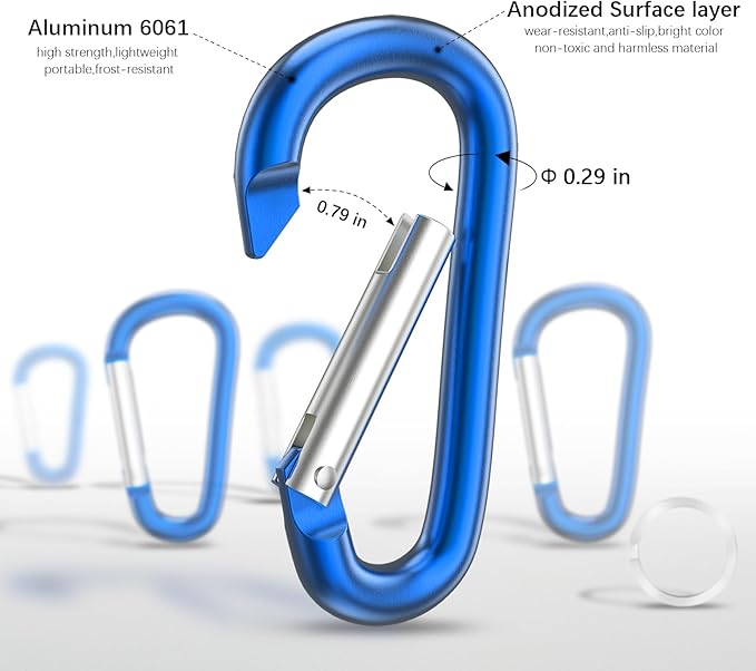 sprookber 3" Aluminum Carabiner D Ring, Caribeener Clips, Spring Snap Hook for Keychain Clip, Set of 10-StrideForce Fitness