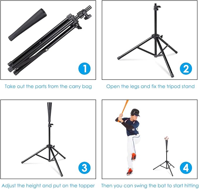 Goplus Batting Tee, Adjustable Baseball Softball Tripod for Batting Training Practice with Carrying Bag-StrideForce Fitness