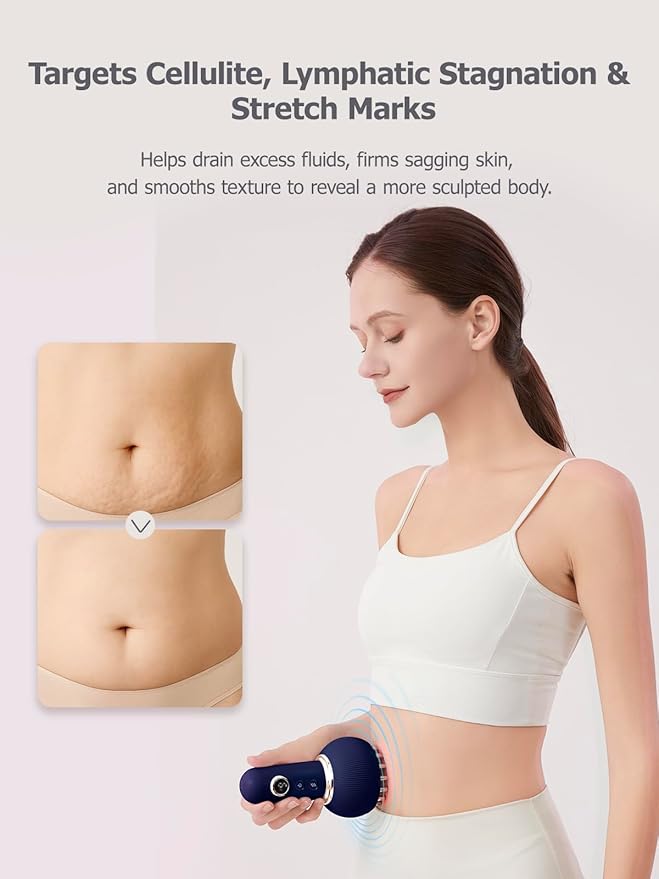 Lymphatic Drainage Massager & Anti Cellulite Massage Tool, Reduce Stretch Marks & Cellulite, for Legs, Arms & Belly, Body Sculpting Machine with Microcurrent, Light, Heat & Vibration,Blue-StrideForce Fitness