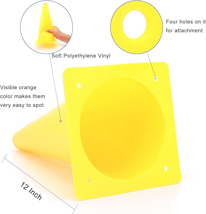 12 Inch Traffic Training Cones, Plastic Safety Parking Cones, Agility Field Marker Cones for Soccer Basketball Football Drills Training, Outdoor Sport Activity & Festive Events - 6 Colors-StrideForce Fitness