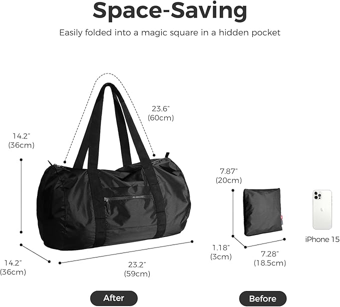 pack all 45L Foldable Duffel Bag, Water-Resistant Sports Gym Bag, Portable Weekender Bag Lightweight for Travel, Fitness and Camping (Black)-StrideForce Fitness