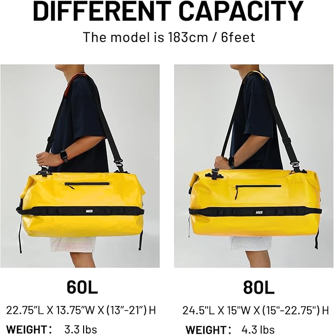 MIER Large Waterproof Duffel Bag Rolltop Dry Backpack Duffle Bags for Kayaking, Rafting, Boating, Swimming, Camping, Travel, Gym, Beach, 60L/80L-StrideForce Fitness