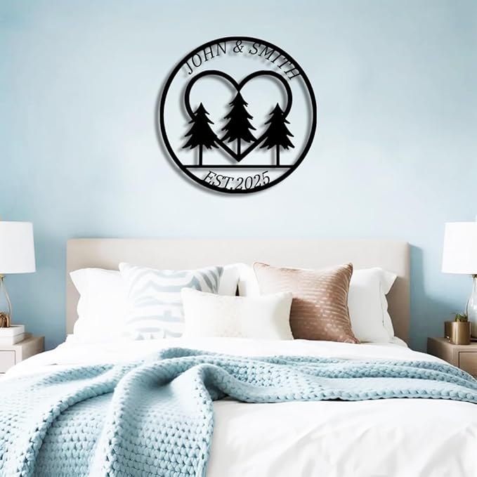 Custom Metal Sign with Pine Trees | Personalized Couple Love Metal Signs | Wedding Gift | Indoor Decor Gift for Women, Men, Wife, Parents, Couple-StrideForce Fitness