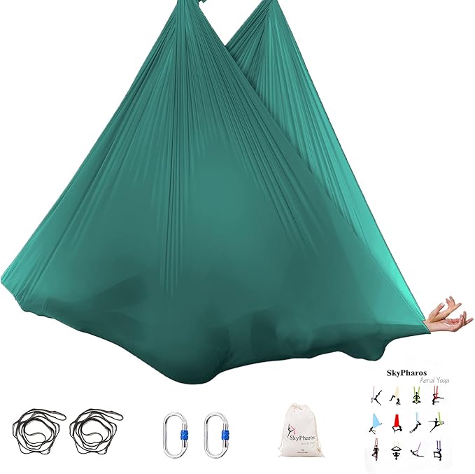 5.5 Yards Aerial Silks Yoga Swing Set - Aerial Yoga Hammock Kit Anti-Gravity Flying for Fitness, Low/Non Stretch Nylon Tricot Fabric Hardware Included for Dance-StrideForce Fitness