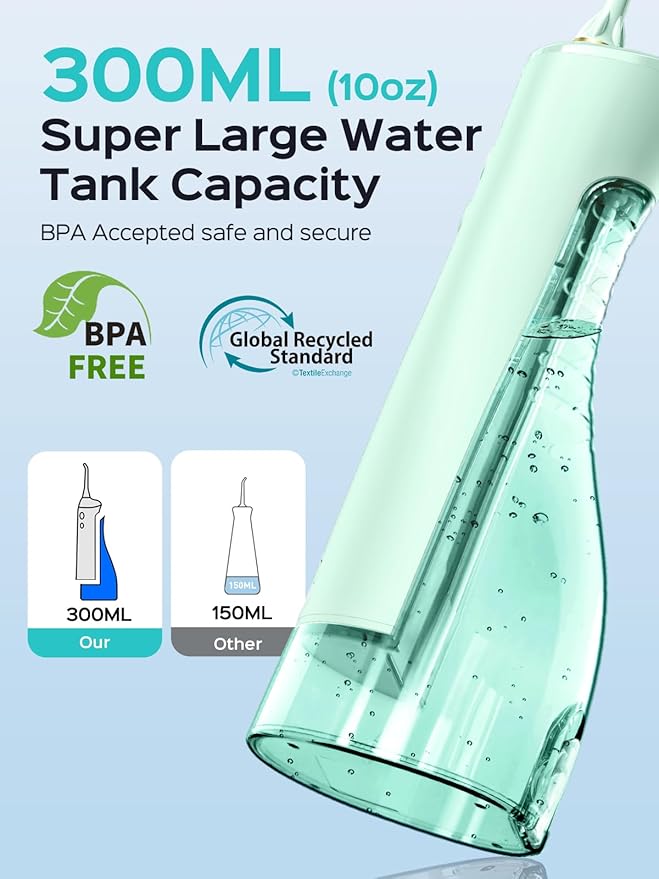 COSLUS Portable Water Flosser for Teeth: 10 Pressure Settings Professional Water Dental Pick for Orthodontic, Braces & Sensitive Gums - Cordless for Travel Use, for Adults Teens, BPA-Free, E40