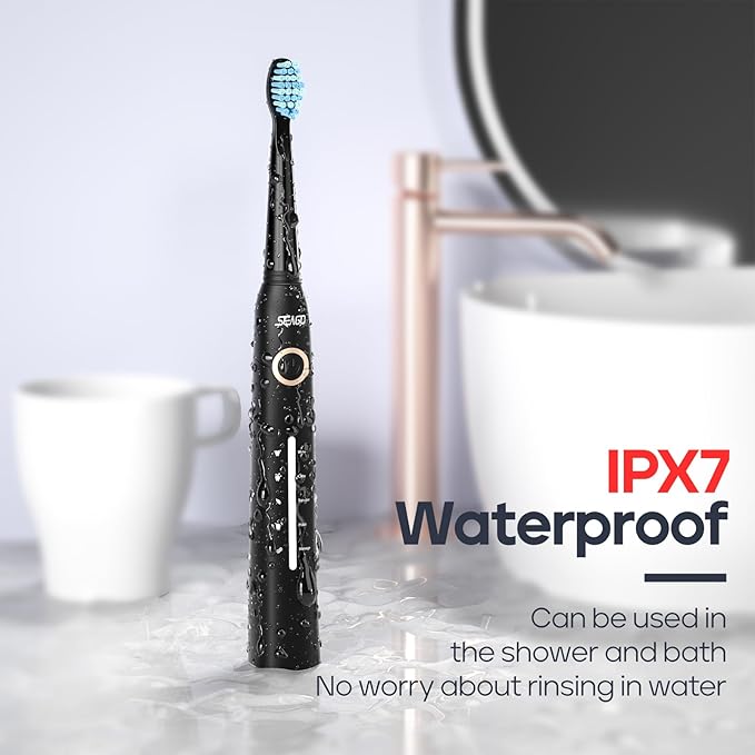 SEAGO Electric Toothbrush, Rechargeable Toothbrush for Adults Sensitive Teeth, 8 Brush Heads, 5 Modes with Teeth Whitening, Endurance 30 Days, Kids Electric Toothbrushes 6-12, SG-958(Black)