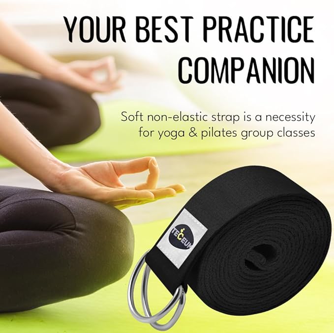 TECEUM Yoga Strap & Mat Strap – 2 IN 1 – Cotton – 6 ft 8 ft 10 ft (30+ colors) – Adjustable Non-Slip Belt for Yoga, Pilates, Stretching, Physical Therapy, Fitness & Home Workout – For Carrying Mats-StrideForce Fitness