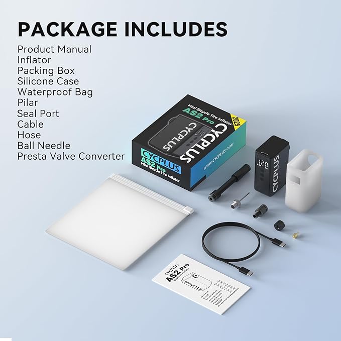 CYCPLUS AS2 PRO Tiny Bicycle Pump with Gauge, Max 120 PSI Electric Mini Pump, Auto Stop, with Presta and Schrader Valve for E-Bike, MTB, and Road Bike (2025 Updated Version)-StrideForce Fitness