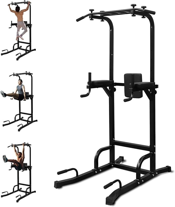 LSKSSNG Power Tower Dip Station Pull Up Bar for Home Office Gym, Multi-Function Workout Dip Station Power Tower for Full Body Strength Training Fitness Equipment, Pull Up Stand Holds Up to 440LBS-StrideForce Fitness