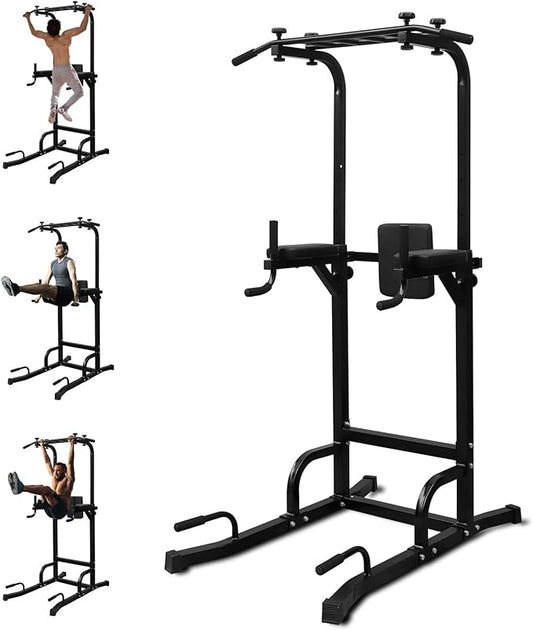 LSKSSNG Power Tower Dip Station Pull Up Bar for Home Office Gym, Multi-Function Workout Dip Station Power Tower for Full Body Strength Training Fitness Equipment, Pull Up Stand Holds Up to 440LBS-StrideForce Fitness