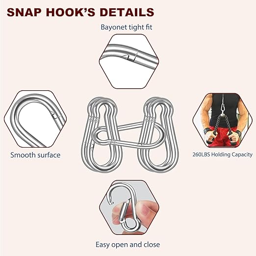 200PCS M6 Spring Snap Hook Carabiner, Heavy Duty Galvanized Steel Carabiner Clip, 260LBS Holding Capacity Spring Clips for Hammock Swing Outdoor Travel-StrideForce Fitness