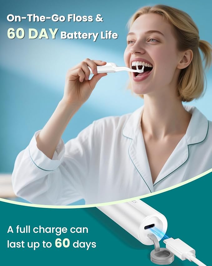 Electric Flosser for Teeth & Adults with 54 Refill Heads + 5 Speeds, Gentle Gliding Floss for Sensitive Gum Care,Water Flosser Alternative, Sonic Oscillation Deep Clean