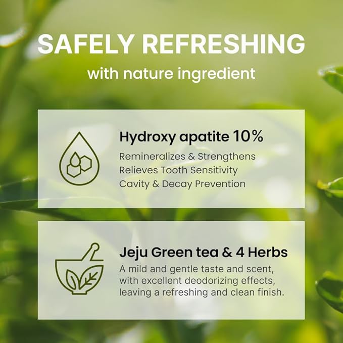 1950 Jeju Original Green Tea Toothpaste, Fluoride-Free Natural Formula with Hydroxyapatite, Sensitive Teeth, Gum Care, Whitening, Remineralizing, SLS-Free, 100g