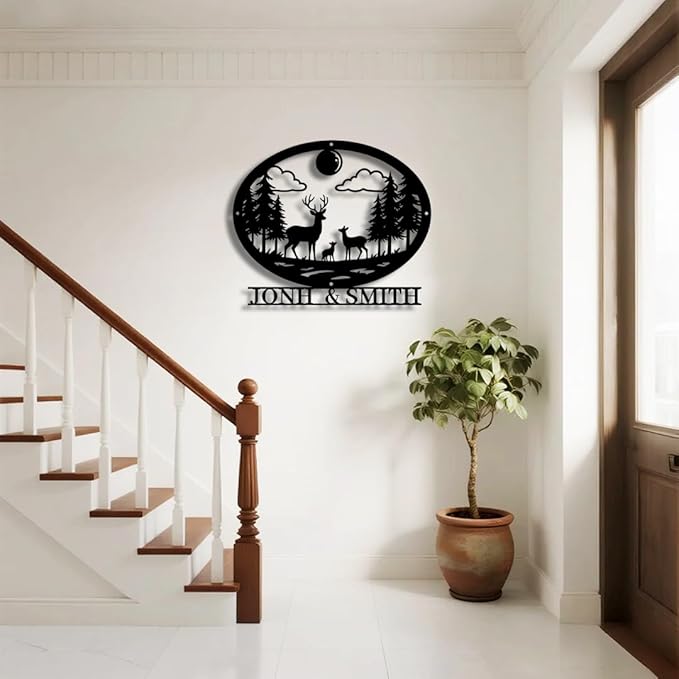Personalized Forest Deer Metal Name Sign | Custom Metal Signs | Family Wall Art & Split Letter Name | Wedding Gift & Anniversary | Indoor Decor Gift for Women, Men, Wife, Parents, Couple-StrideForce Fitness