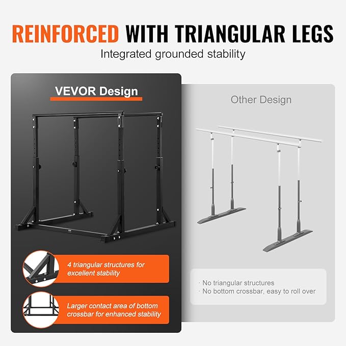 VEVOR Dip Bar, 800 lbs Capacity, Heave Duty Dip Stand Station with Adjustable Height, Fitness Workout Dip Bar Station Stabilizer Parallette Push Up Stand, Parallel Bars for Strength Training Home Gym-StrideForce Fitness