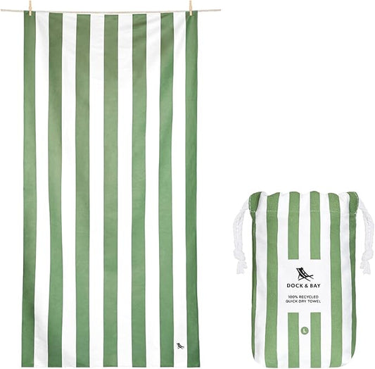 Dock & Bay Beach Towel - Quick Dry, Sand Free - Compact, Lightweight - 100% Recycled - Includes Bag - Cabana - Cayman Khaki - Large (160x90cm, 63x35)-StrideForce Fitness