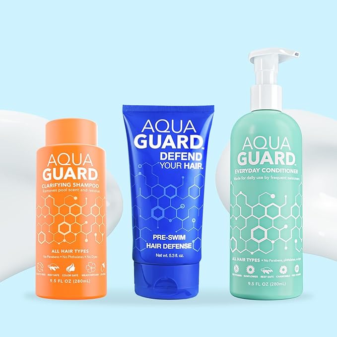 AQUA GUARD Swimmers Essential Hair Protection Bundle | Prevents Chlorine Damage + Softens Hair While Swimming | Color Safe, Leaves Hair Smelling Great | Made in California-StrideForce Fitness