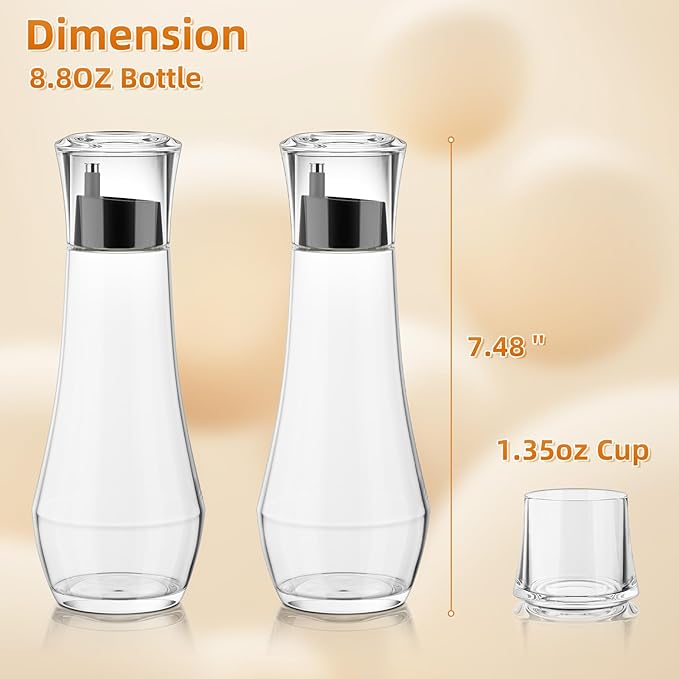 VITVITI Glass Mouthwash Dispenser for Bathroom, 8.8OZ Mouth Wash Container Bottle with Lid Cup, Small Clear Refillable Mouthwash Dispenser Decanter for Countertop, Set of 2, Black