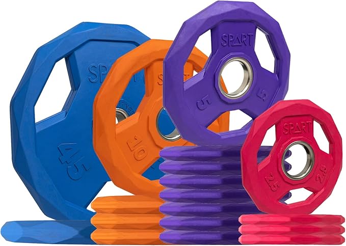 SPART Color Coded Weight Plate 2-Inch Rubber Coated Olympic Grip Plate for Barbell, Solid Cast Iron Weight Plates for Strength Training, Weightlifting, Crossfit, Home Gym, 2.5LB/5LB/10LB/25LB/35LB/45LB, Pair-StrideForce Fitness