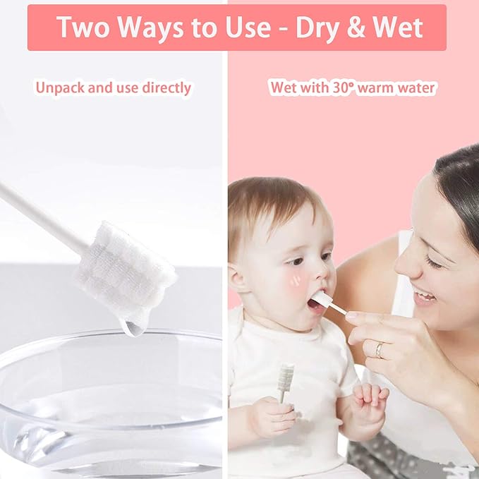 EASICUTI Baby Tongue Cleaner, 42Pcs Disposable Infant Toothbrush, Gauze Gum Cleaner Baby Oral Cleaning Stick Dental Care for 0-36 Months + Free 1 Finger Toothbrush